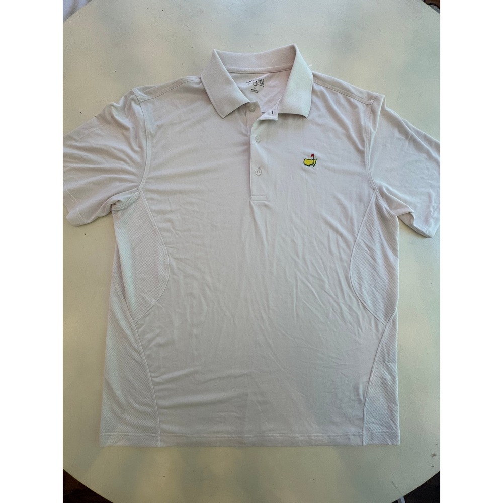 Masters Tech Mens Golf Polo Shirt White Large‎ Mesh Side Panels Logo Embroidered